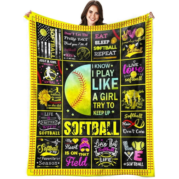 Softball Blanket Gifts for Girls Women Super Soft Softball Flannel Throw Lightweight Blanket Softball Lovers Gifts for Adults Kids Bed Sofa All Season 40"x50"