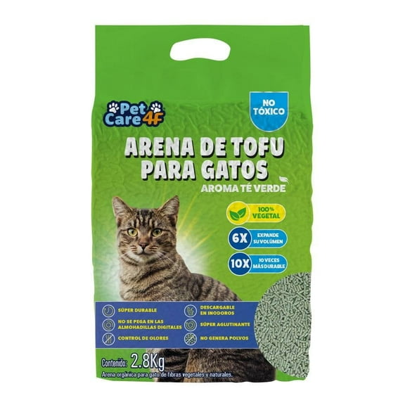 Arena de Tofu para Gatos Pet Care 4f Aroma Té Verde 2.8 kg