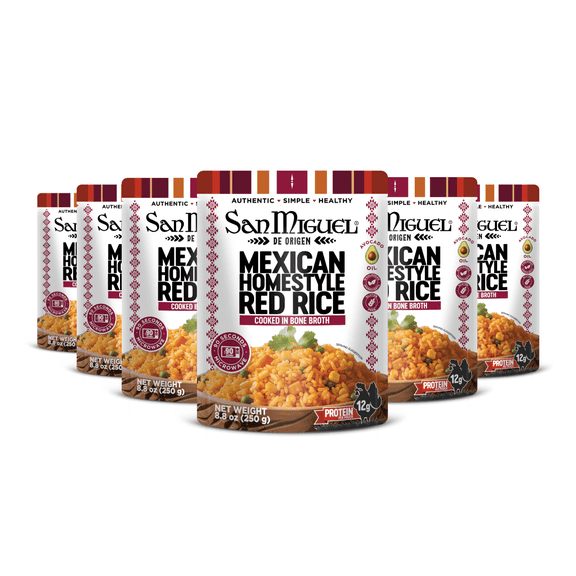 Mexican Homestyle Red Rice with Veggies with Bone Broth, Ready to Serve Rice Pouches, Microwaveable Instant Rice, Heat and Eat Rice, Pack of 6