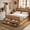 Rustic Brown, variant on Advwin Queen Farmhouse Bed with Headboard, Storage Bench & LED Light Strip, Wooden Platform Bed Frame with 3 Drawers & 2 Flip-Top Compartments, No Box Spring Needed, Rustic Brown