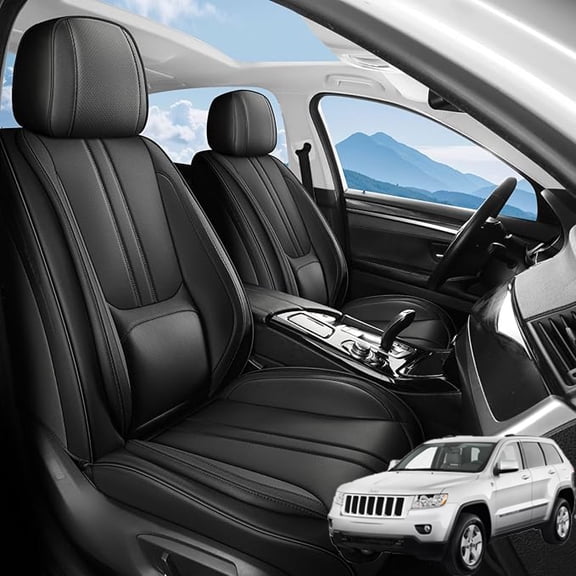 Car Seat Covers Full Set Fit for Jeep Grand Cherokee 2000-2026, Faux Leather Waterproof Breathable Seat Protectors with Lumbar Support, Black