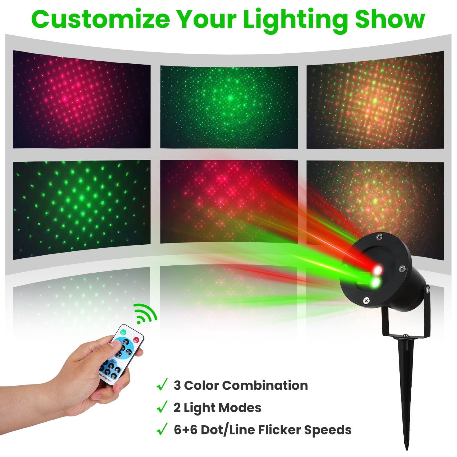 2-Color Laser Projector Light with Remote 33FT Coverage Red Green for Halloween Christmas Party Decor