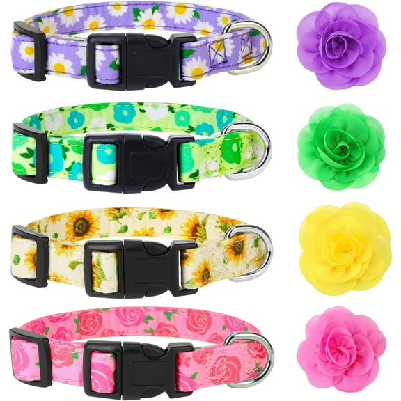 4 Pack Flower Dog Collar Floral Dog Collar for Girl Dog with Removal Flower Adjustable Safety Pet Puppy Collars for Female Puppy Small Dogs