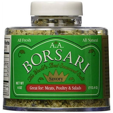 Borsari Gourmet Salt Seasoning, All Natural Gluten Free Seasoned Salt with No MSG, Savory, 4 oz.