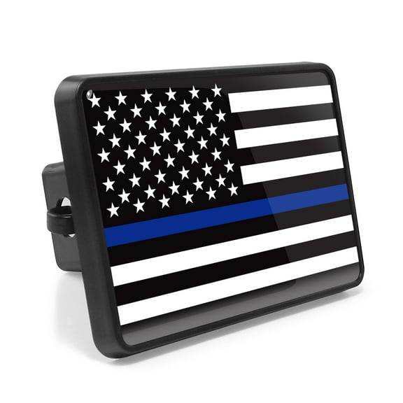American Flag Thin Blue Line (Police) UV Graphic Metal Face-Plate on ABS Plastic 2 inch Tow Hitch Cover