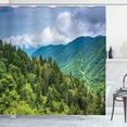 thumbnail image 1 of Appalachian Shower Curtain, Nature Landscape of Dramatic Sky and Mountain Forest, Fabric Bathroom Set with Hooks, 69W X 75L Inches Long, Lime Green Dark Turquoise Ceil Blue, by Ambesonne, 1 of 3