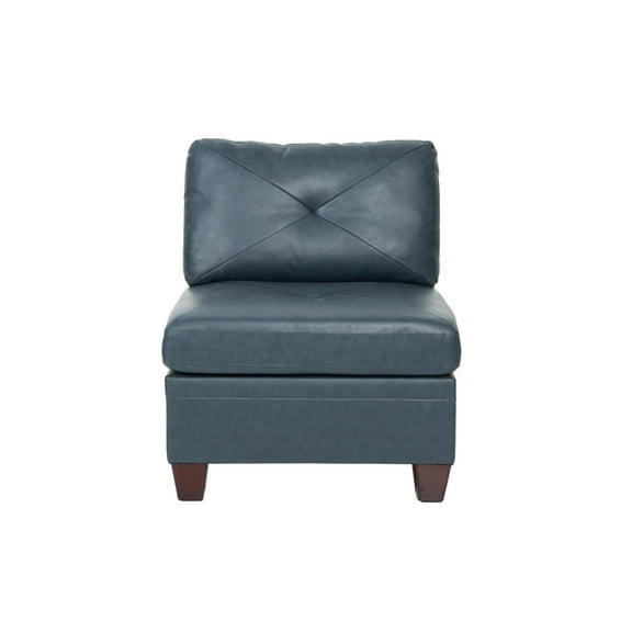 Newboti Furniture Contemporary Genuine Leather 1pc Armless Chair Ink Blue Color Tufted Seat Living Room Furniture 05241