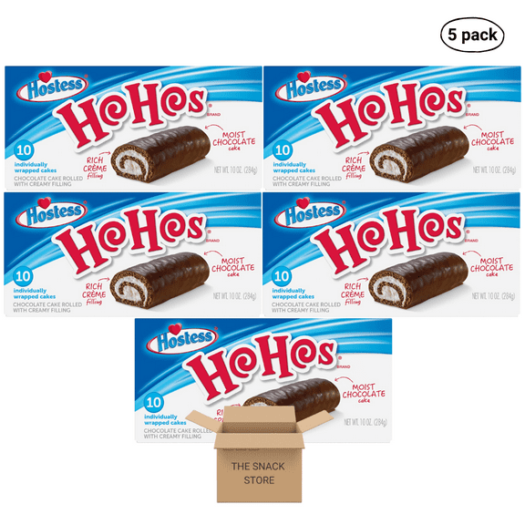 The Snack Store Bundle Hostess HoHos Moist Chocolate Cake With Rich Creme Filling, 10 oz, 5 Boxes of 10 Count, 50 Total Cakes!