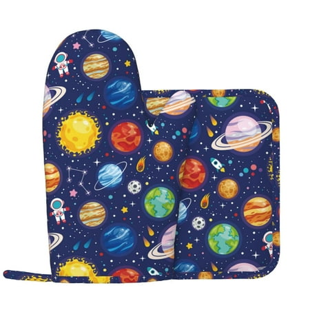 

Space planet colorful Oven Mitts and Pot Holders Sets with 1 Non-Slip Left Silicone Oven Mitts and 1 Heatproof Insulated Hot Pads for Kitchen Use in Cooking Baking Grilling