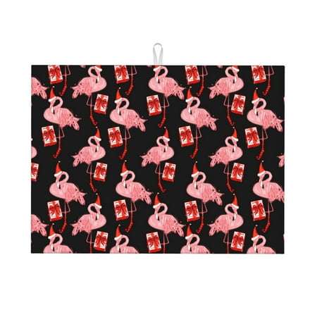 

Cauagu Dish Drying Mat 24*18 inch Absorbent Dish Drainer Kitchen Counter Dish Drying Pad for Countertops Sinks Draining Racks( New Year Flamingo)