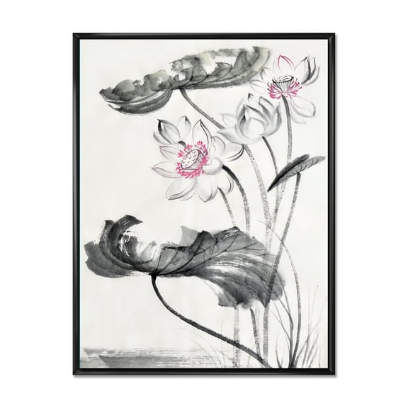 Designart 'Ancient Lotus Flowers' Traditional Framed Canvas Wall Art Print