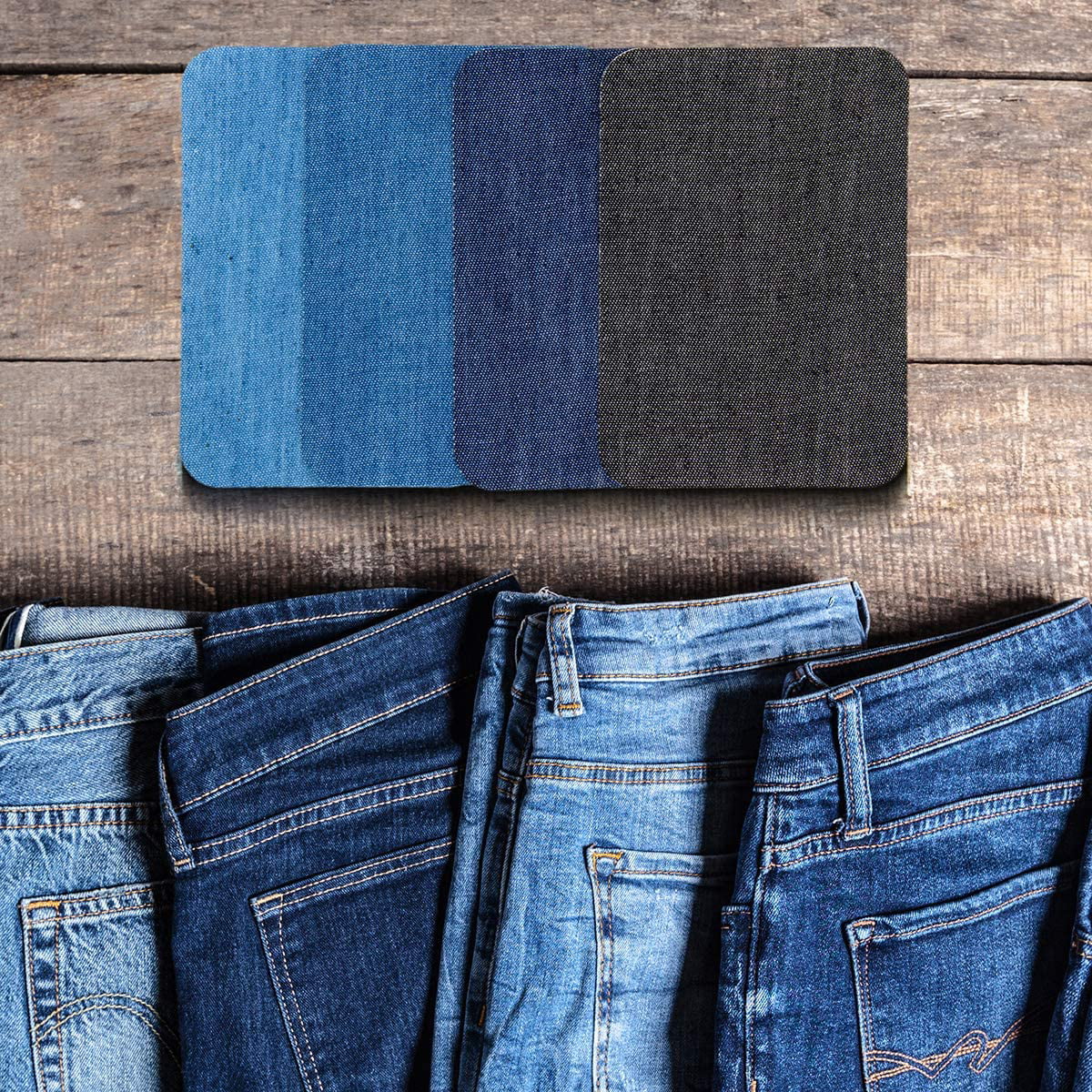 Exceptional Quality Iron-On Jean Patches Repair Kit. Inside & Outside. Made with The Strongest Glue, 100% Cotton Assorted Shades of Blue. 20 Pieces