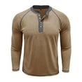 thumbnail image 4 of Domuza Mens Henley Long Sleeve Casual Raglan Long Sleeve T Shirts Lightweight Comfy Slim Fit Tops Fashion Button Up Blouse Khaki M, 4 of 5