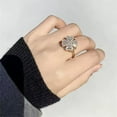 thumbnail image 4 of Elegant Crystal Rotating Clover Leaf Statement Ring for Women Stainless Steel Fashion Adjustable Love Hearted Flower Open Wrap Finger Rings Comfort Fit Lucky Anniversary Jewelry, 4 of 6