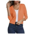 thumbnail image 1 of LNGOOR Cardigan Court en Tricot Décontracté pour Femmes, Manches 3/4, Léger, Ouvert à l'Avant, Chandail Blouse, Manteau d'Automne et de Printemps pour Dames, Vert Menthe, 1 of 5