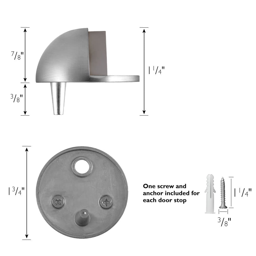 5-Pack Dome Floor Mounted Door Stops with Rubber Stopper, Satin Nickel, Heavy Duty Zinc Construction – Design House, 181883