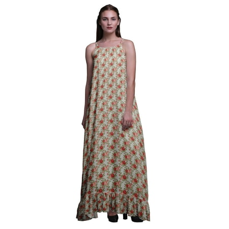 

Bimba Dark Peach2 Floral Leaves & Rose Nightwear For Women Printed Nightgown Spaghetti Strap Maxi Dress Sleepwear XXX-Large