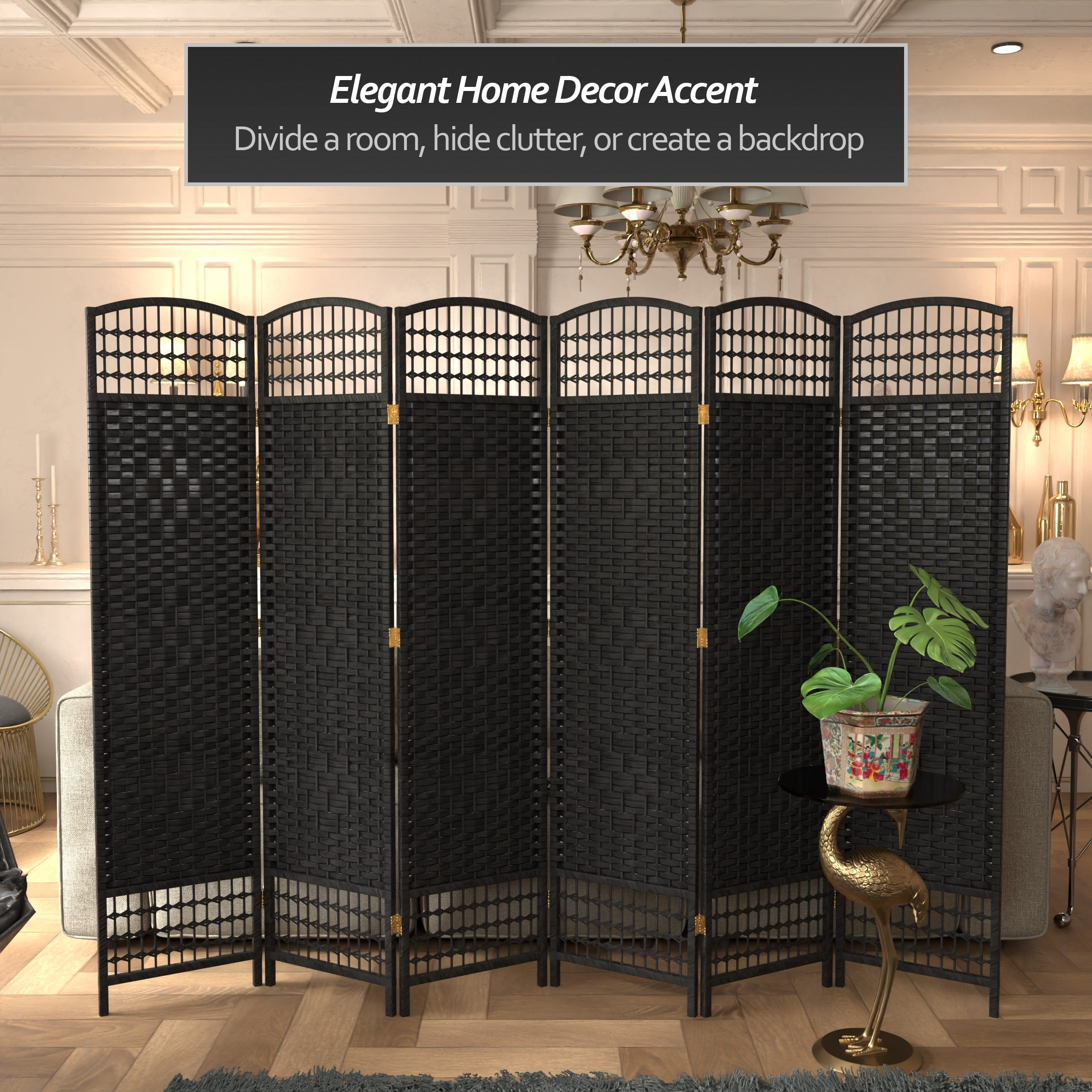 Red Lantern 5 1/2 ft. Tall Fiber Weave Room Divider - Black - 6 Panel