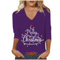 thumbnail image 2 of HOMBOM Womens Shirts Christmas Fall Holiday Purple 3/4 Sleeve Ugly Christmas V Neck T Shirts for Women, 2 of 5