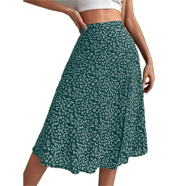 MAWCLOS Jupe Midi pour Femme Jupes Fendues Taille Haute Ample Plage Imprimé Floral Vert TG