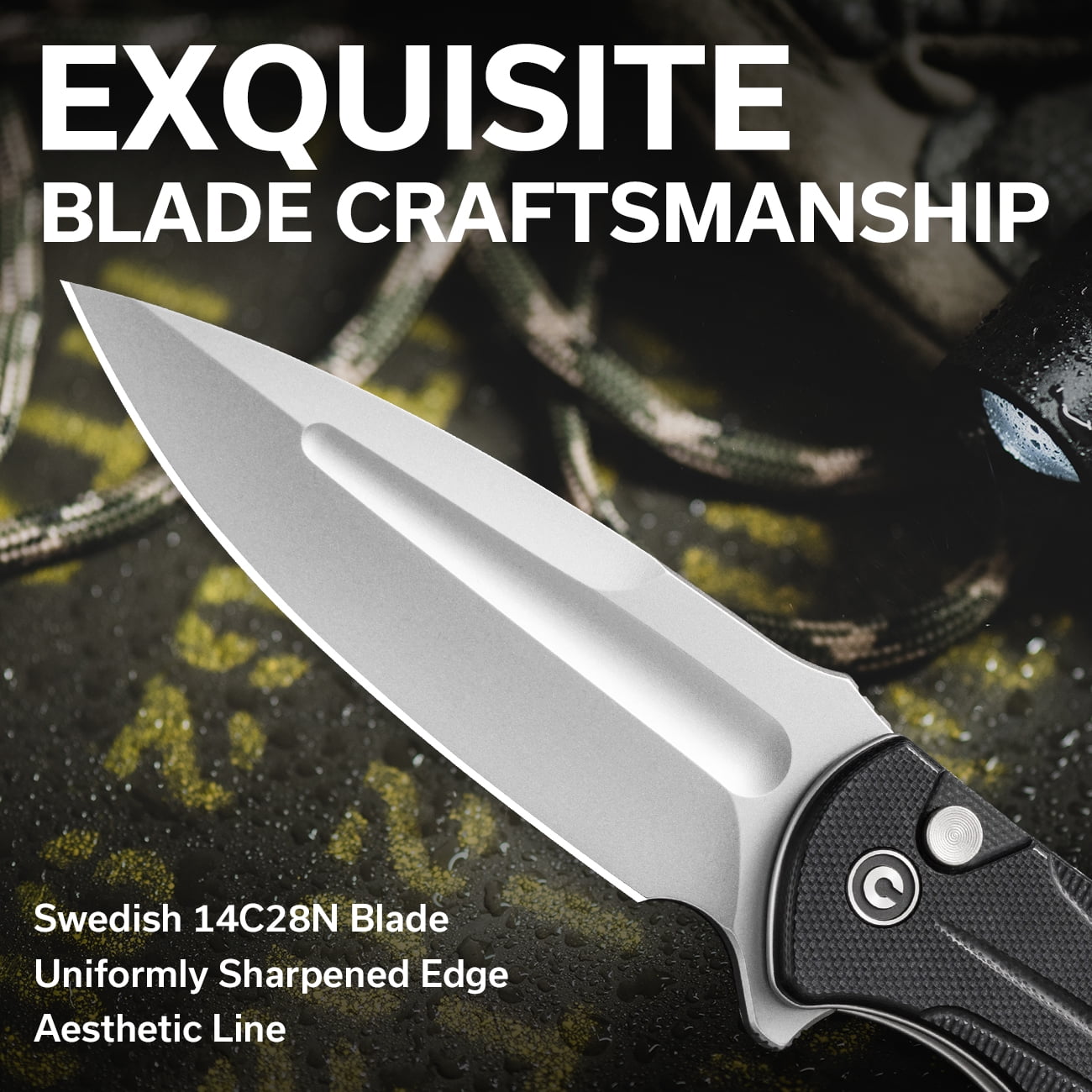CIVIVI Incindie Pocket Folding Knife with 3.48" 14C28N Blade G10 Handle C23053-3, Black
