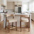 thumbnail image 3 of Dayalane Modern Counter Height Bar Stools Set of 2, 27" H Barrel Back Velvet Upholstered Counter Stools with Wood Legs, Barstools for Kitchen Island, Dining Room Bar, Khaki, 3 of 9