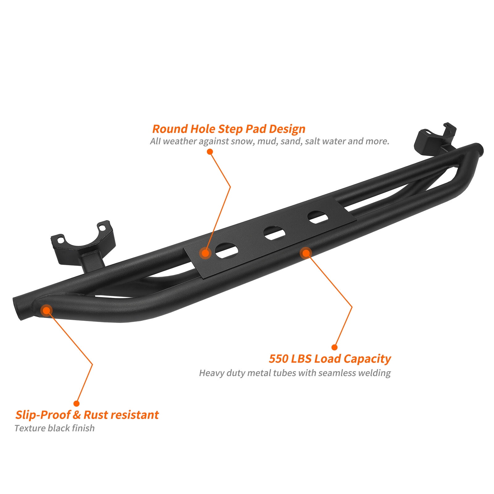 Kojem Side Step Nerf Bar Fit for 2007-2018 Jeep Wrangler JK Running Board Rock Slider Rail 2-Door Armor Guard