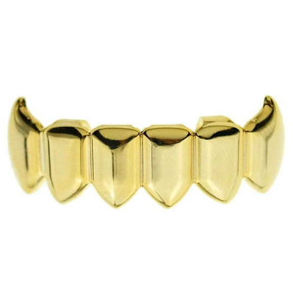 14K Gold Plated Fang Grillz Lower Bottom Teeth Plain Vampire Fangs Hip Hop Grills