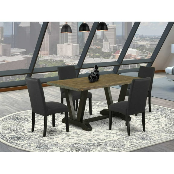 East West Furniture V676DR124-5 5-Piece Dinette Room Set- 4 Parson Chairs with Black Linen Fabric Seat and Stylish Chair Back - Rectangular Table Top & Wooden Legs - Distressed Jacobean and Black...