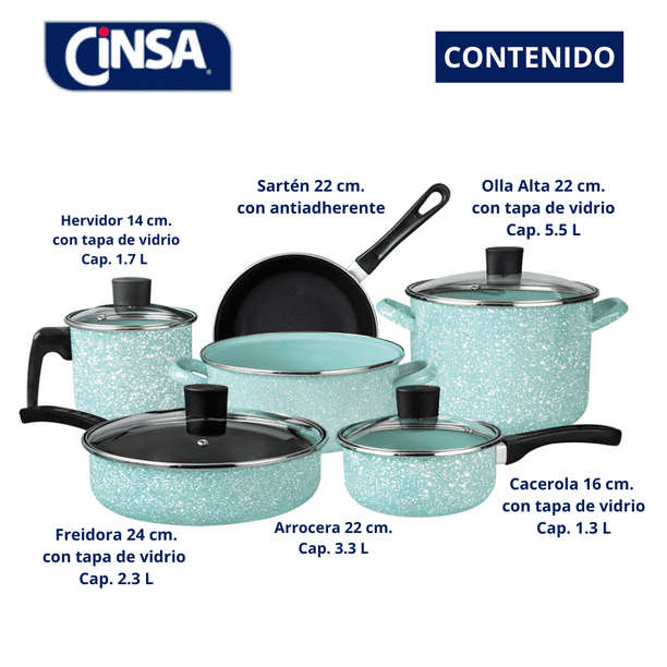 Batería de Cocina Cinsa Granito Jade Menta De 10 Piezas Bodega