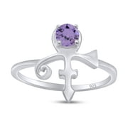 Simulated Alexandrite CZ Minimalist Peace Prince Singer Artist Symbol Ring In 14k White Gold Over Sterling Silver, Ring Size 4.5