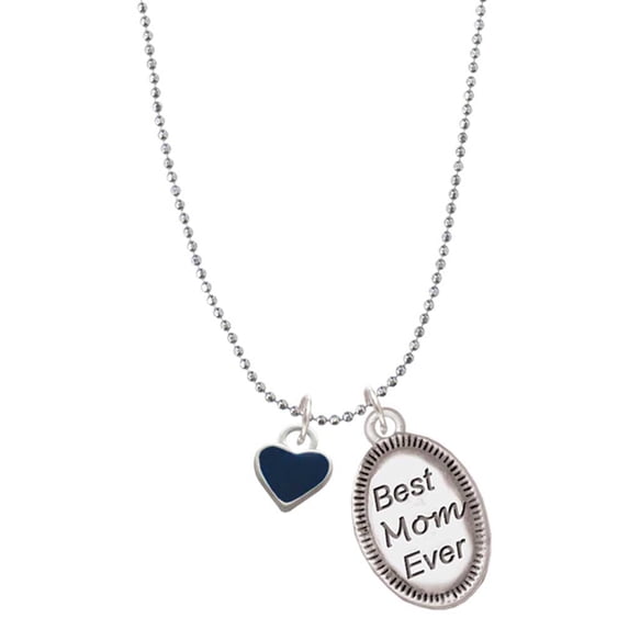 Delight Jewelry Silvertone Mini Two Sided Blue Heart Best Mom Ever Charm Necklace
