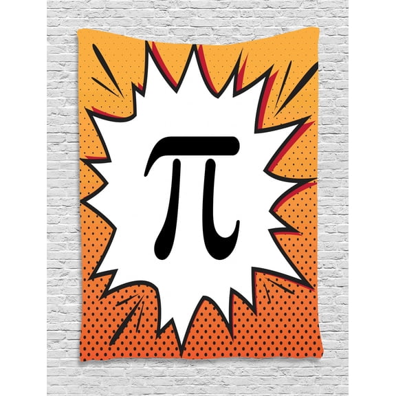 Pi Tapestry, Greek Letter in Comic Book Style with Half Tone Dots, Wall Hanging for Bedroom Living Room Dorm Decor, 40"W X 60"L, Pale Orange Burnt Orange Charcoal Grey White, by Ambesonne