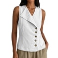 thumbnail image 3 of Women's Cotton Linen Tank Tops V Neck Sleeveless Blouse 2026 Summer Casual Button down Collared Vest Shirts by Yigetop White S, 3 of 8
