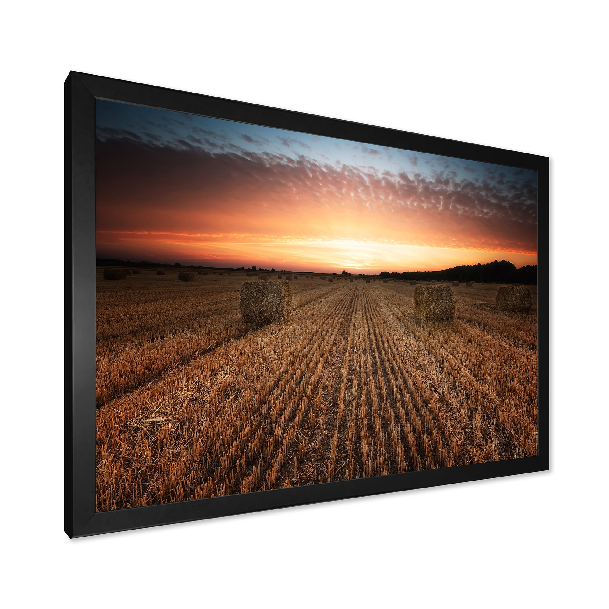 Designart 'A Field Full of Hay Bales At Sunset Landscape' Farmhouse Framed Art Print