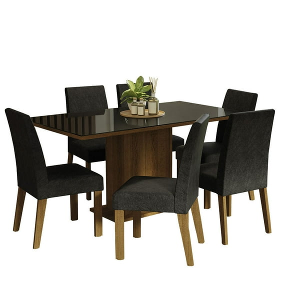 Juego de Comedor Mesa de Vidrio y 6 Sillas Madesa Oxford Marrón/Negro 07