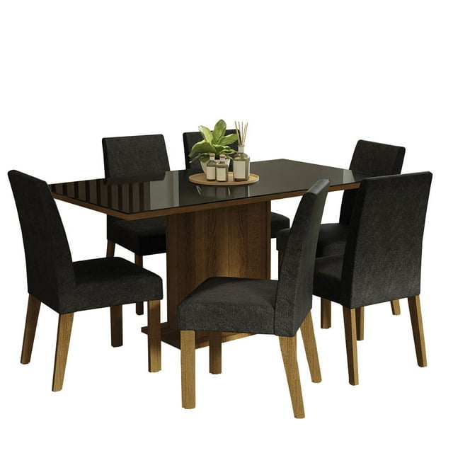 Juego de Comedor Mesa de Vidrio y 6 Sillas Madesa Oxford Marrón/Negro 07