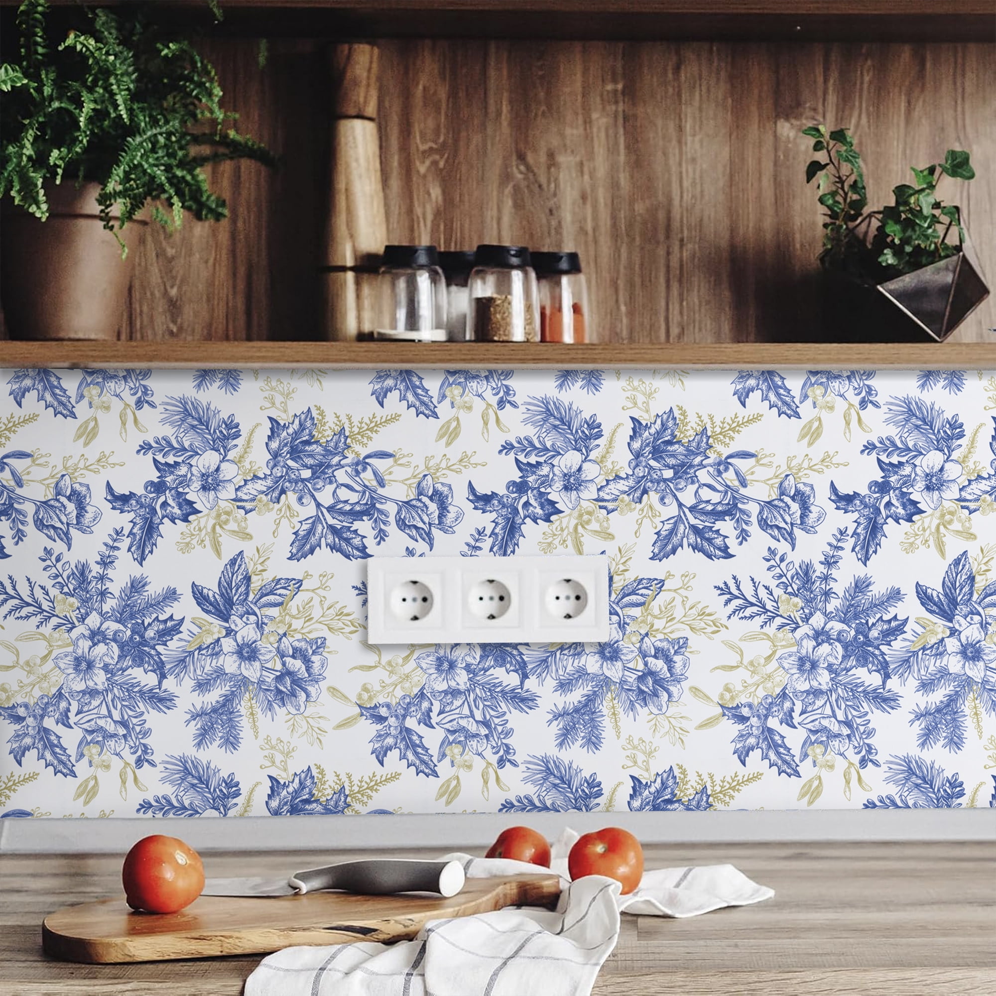 (3 pack) Abyssaly Blue Floral Wallpaper Peel and Stick Wallpaper 17.3"×118" Self Adhesive Removable Wallpaper Vintage Flower Vinyl Wall Paper
