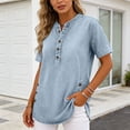 thumbnail image 6 of Fnooota Womens Denim Shirts, V Neck Casual Summer Short Sleeve Jean Tops for Women Silver Size M, 6 of 6