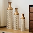 thumbnail image 4 of S-HOME Contemporary Decorative Metal Vases Set of 3 Matte Finish  with Textured Pattern for Home & Event Decor 19.69 to 32.68 Inch, Brass+White, 4 of 15