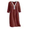 thumbnail image 4 of Lnmiateer Women Relaxed Midi Dress Deep V‑Neck 3/4 Rolled Sleeve Crochet Trim With Pockets Beach Vacation Going‑Out Outfit, 4 of 6