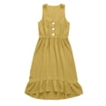 thumbnail image 4 of Guieoi Summer Dresses for Women under $10 Plus Size Solid-Color Casual Washed Wrinkle Button-Down Hem Asymmetrical Ruffled Sleeveless Dress Yellow XXL, 4 of 6