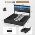 thumbnail image 3 of LED Bed Frame Queen Size Platform Bed Frame with 4 Drawers and Charging Station, Wooden Storage Beds with LED Lights&Bookcase Headboard, No Box Spring Required, Black, 3 of 10