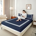 thumbnail image 5 of Homewish Modern Abstract Line Twin Sheet Set, Navy White Square Buffalo Bedding, 3pcs, 5 of 8