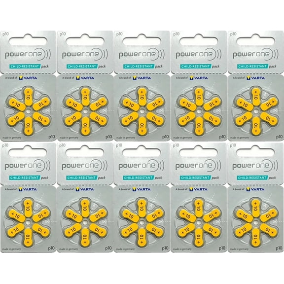 Power One Size 10 Zinc Air Hearing Aid Batteries (60 batteries)