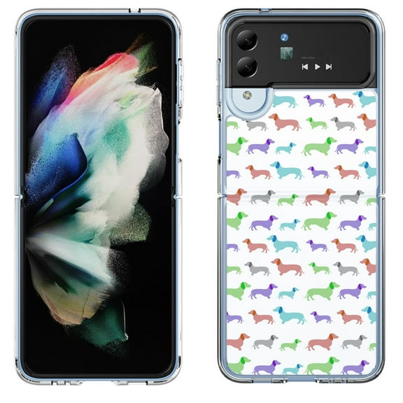Shockproof Bumper Phone Case for Samsung Galaxy Z Flip 4 5G, by OneToughShield ® - Colorful Dachshund/Puppy