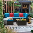 thumbnail image 3 of LACOO 5 Pieces Patio Sectional Set PE Rattan All-Weather Conversation Set with Table Blue 83" L x 55" W X 25" H, 3 of 7