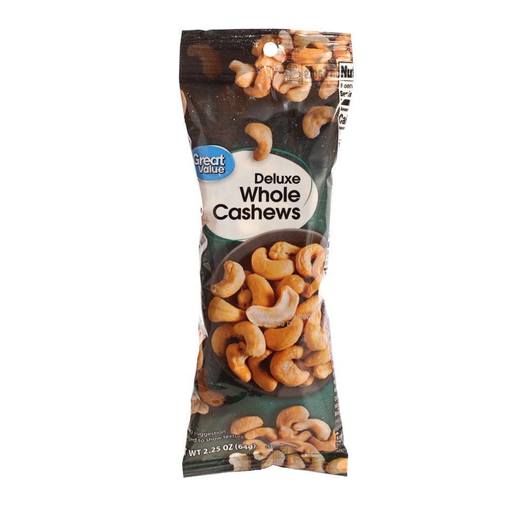 Great Value Deluxe Whole Cashews, 2.25 Oz - Walmart.com - Walmart.com