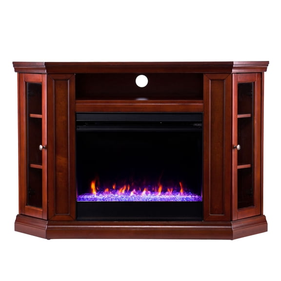 Southern Enterprises 48" Brown Mahogany Solid Convertible Electric Fireplace with Media Cabinets
