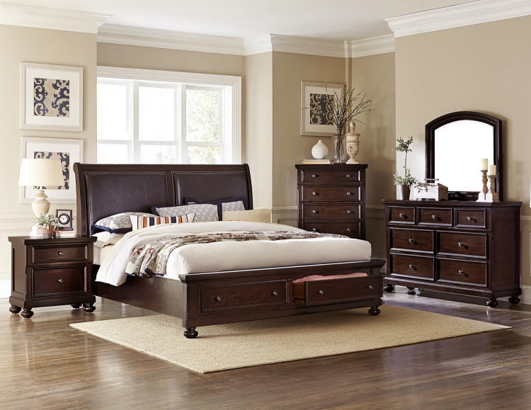 Fowler California King 5 Piece Bedroom Set In Dark Cherry Walmart Com
